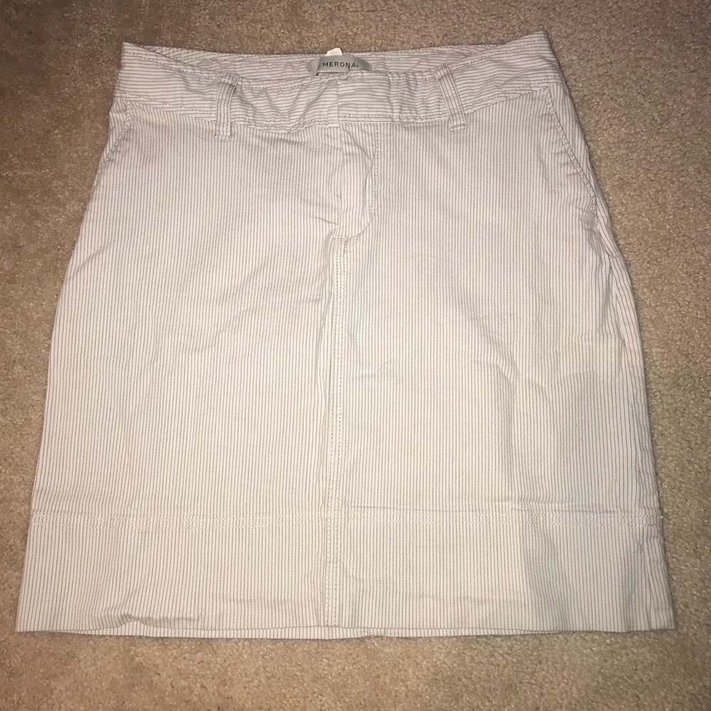 Light blue and brown pinstriped pencil skirt